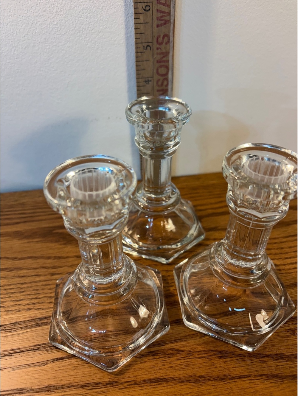 Vintage Home Interiors & Gifts 4" Clear Glass Candlestick Holders Set of 3